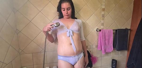  Smoking in wet see through shirt and panty